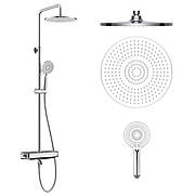 CENTRUM LX система душова (термостат для ванни, полка, верхній душ 255 мм ABS коло, ручний душ 120 мм 3 режими, шланг 170 см) білі