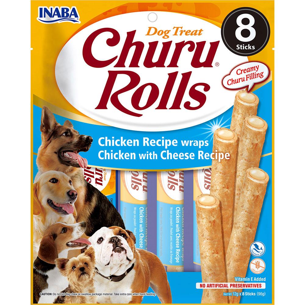 Ласощі для собак м'ясні палички з куркою та сиром INABA Churu Rolls 8 шт*12 г