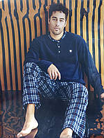 Мужская пижама тёплая клетка домашний комплект Pijama'n 6100-10k Темно-синий