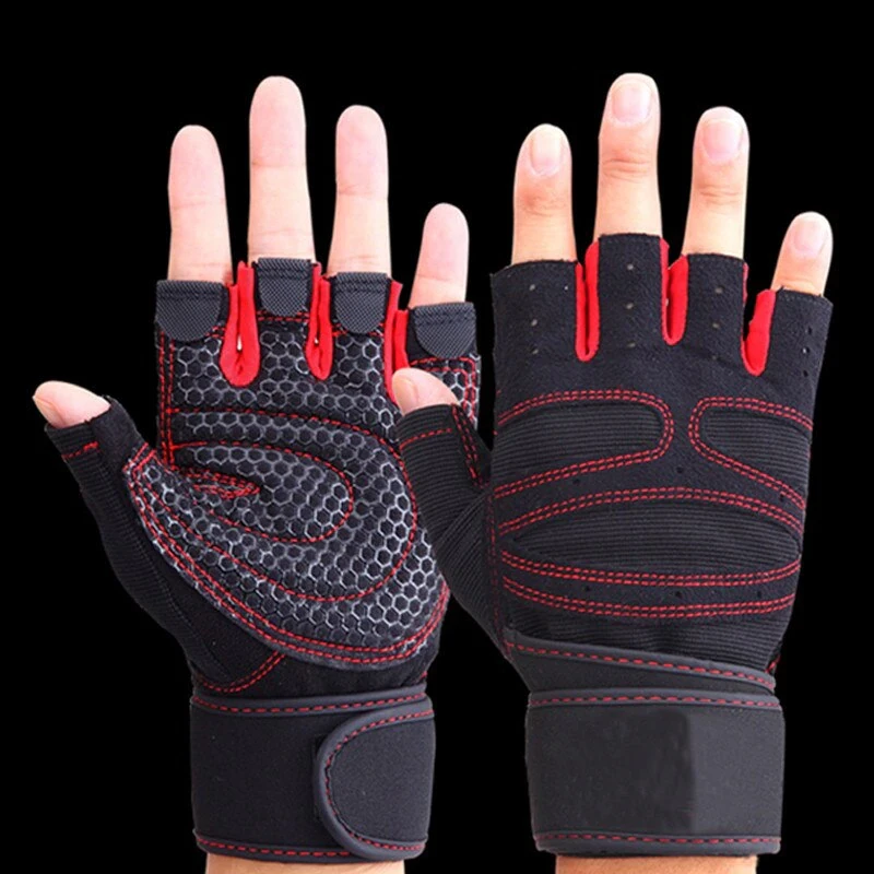 Рукавички для фітнесу, тренажерного залу із захистом зап'ястя спортивні рукавички BLACK-RED