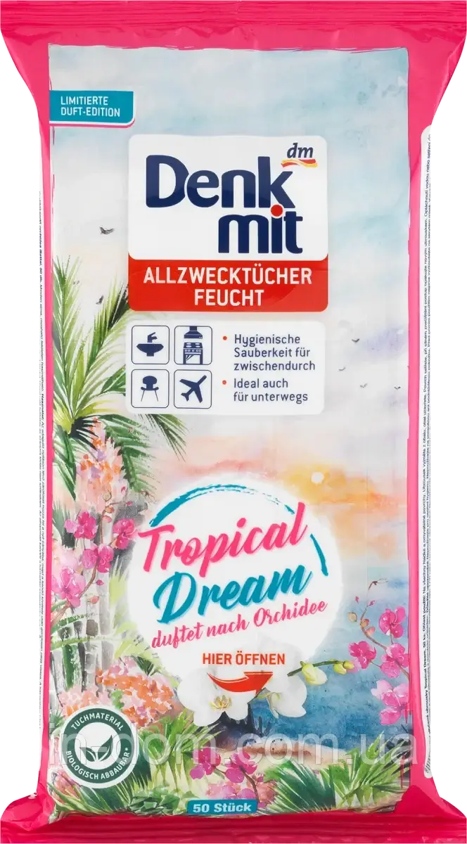 Denkmit Feuchte Allzwecktücher Tropical Dream Вологі серветки для швидкого очищення Тропічна мрія 50 шт.