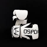Рукавички боксерські для боксу 12 унцій на липучці OSPORT шкіра PU (BO-5698) Білий, фото 3