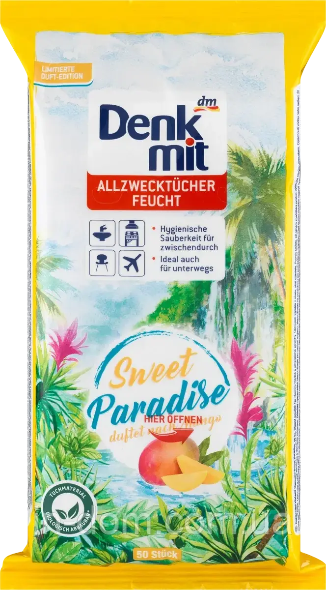 Denkmit Feuchte Allzwecktücher Sweet Paradise Вологі серветки для швидкого очищення Солодкий рай 50 шт.