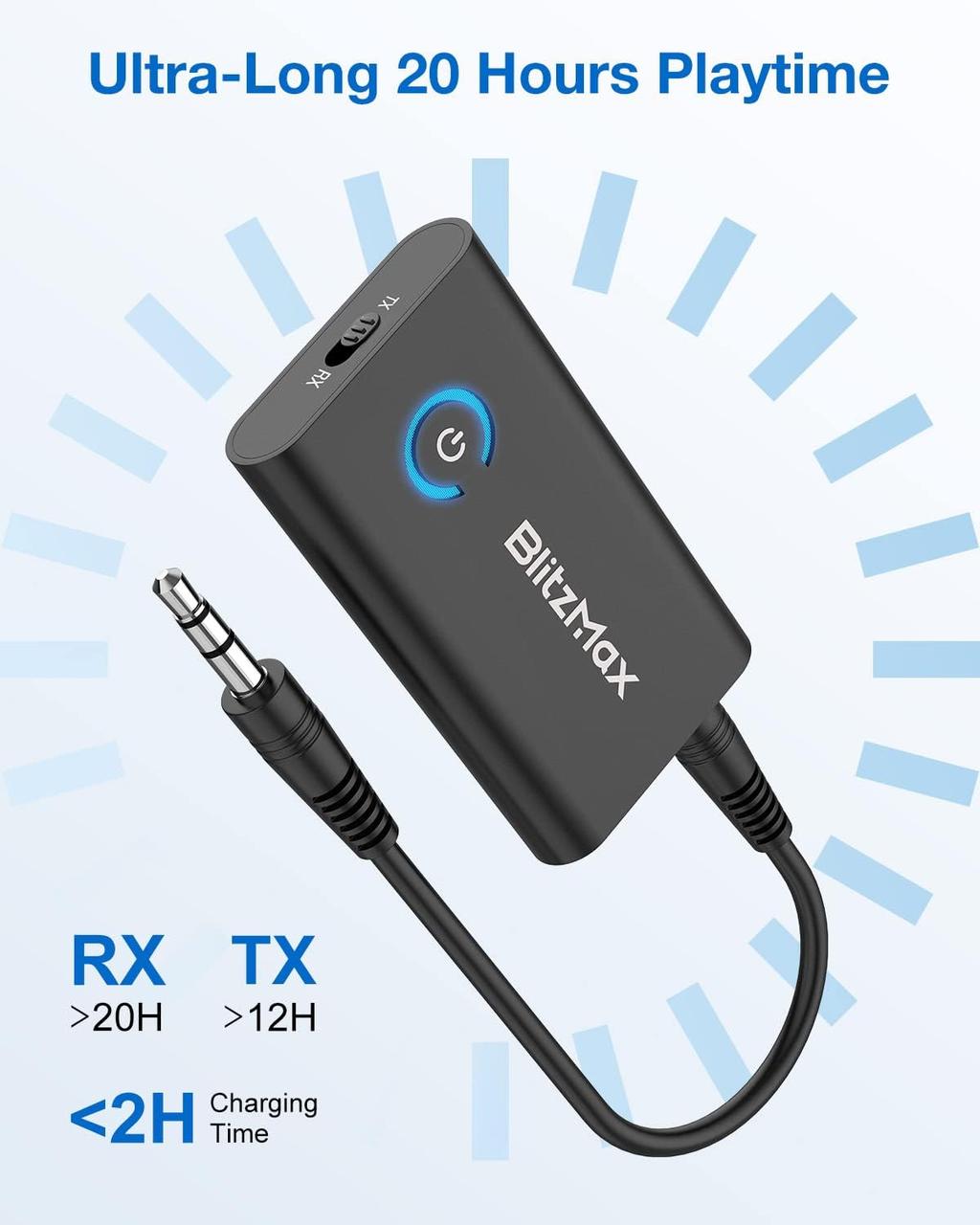 BlitzMax BM-BT05 Адаптер Audio 5.2 Bluetooth-передавач, 2 в 1 з кнопковим керуванням Бездротовий аудіо Bluetooth-адаптер для автом, фото 1