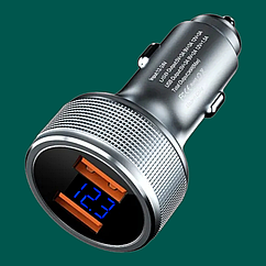 Швидка зарядка QC 3.0 + ВОЛЬТМЕТР / 12 В - 24 В / Автомобільний зарядний пристрій / Адаптер живлення USB