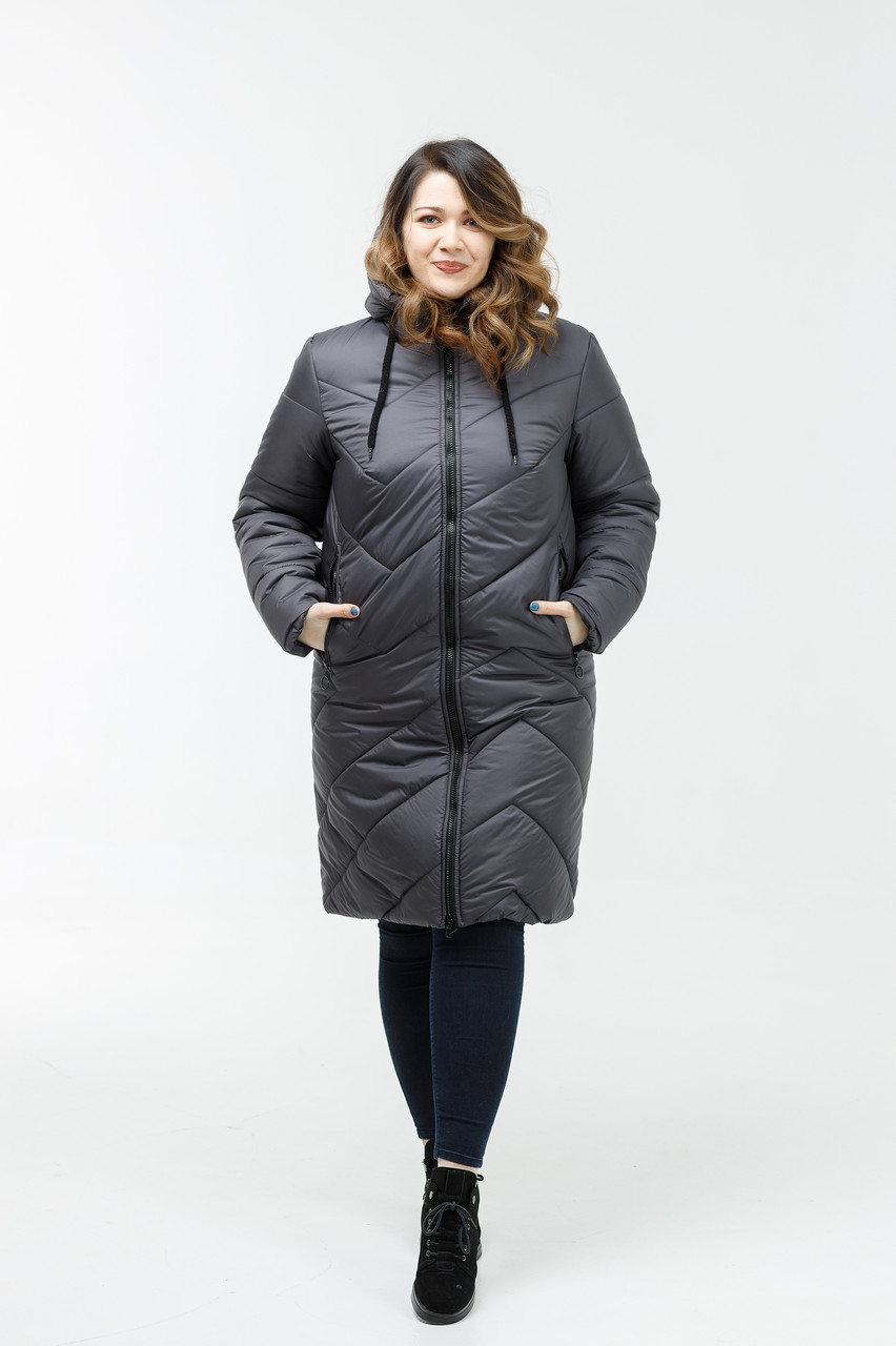Куртка жіноча темно сіра середньої довжини батал 50, фото 1