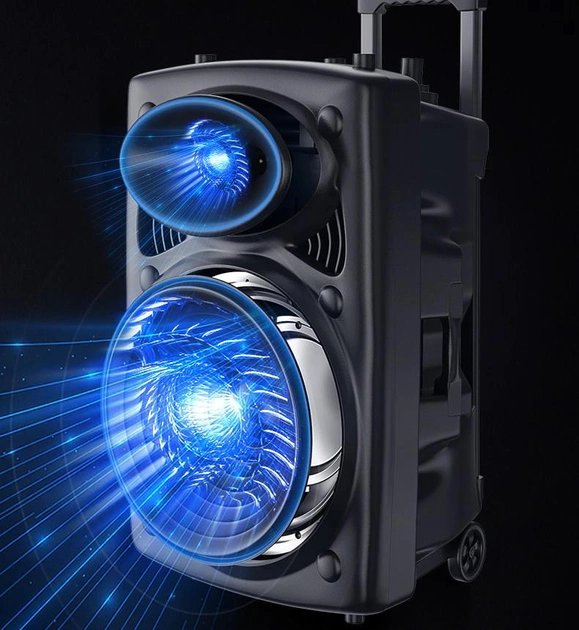 Колонка портативна Su-Kam BT 150D + 2 мікрофони 150 Вт 7500 mAh black, фото 1