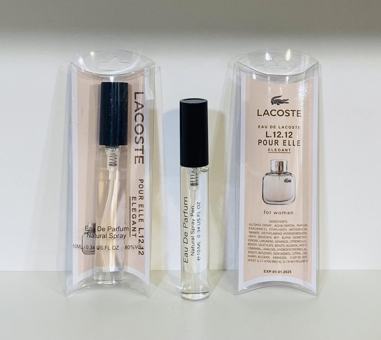 Мініатюрка в ручці жіноча 10 мл Lacoste Eau De L.12.12 Pour Elle Elegant, фото 1