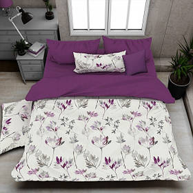 Комплект постільної білизни 1,5 ТМ MTX "БЯЗЬ ГОЛД" ГІЛКИ НА МОЛОЧНО-ФІОЛЕТОВОМ