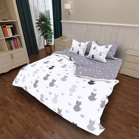 Комплект постільної білизни 1,5 ТМ MTX "БЯЗЬ ГОЛД" КОТИ НА СІРОМУ