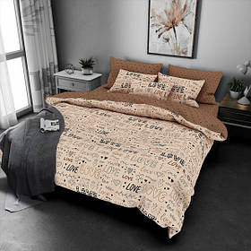 Комплект постільної білизни 1,5 ТМ MTX "БЯЗЬ ГОЛД" ЛІТЕРИ НА КОРИЧНЕВОМУ