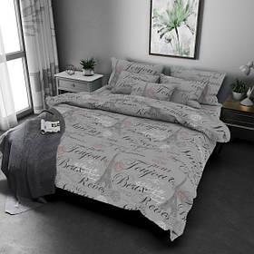 Комплект постільної білизни 1,5 ТМ MTX "БЯЗЬ ГОЛД" ЛІТЕРИ НА СІРОМУ