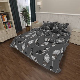 Комплект постільної білизни 1,5 ТМ MTX "БЯЗЬ ГОЛД" ПІРЯ НА СІРОМУ