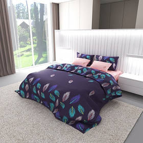 Комплект постільної білизни 1,5 ТМ MTX "БЯЗЬ ГОЛД" ПІРЯ СИНЬО-РОЖЕВІ