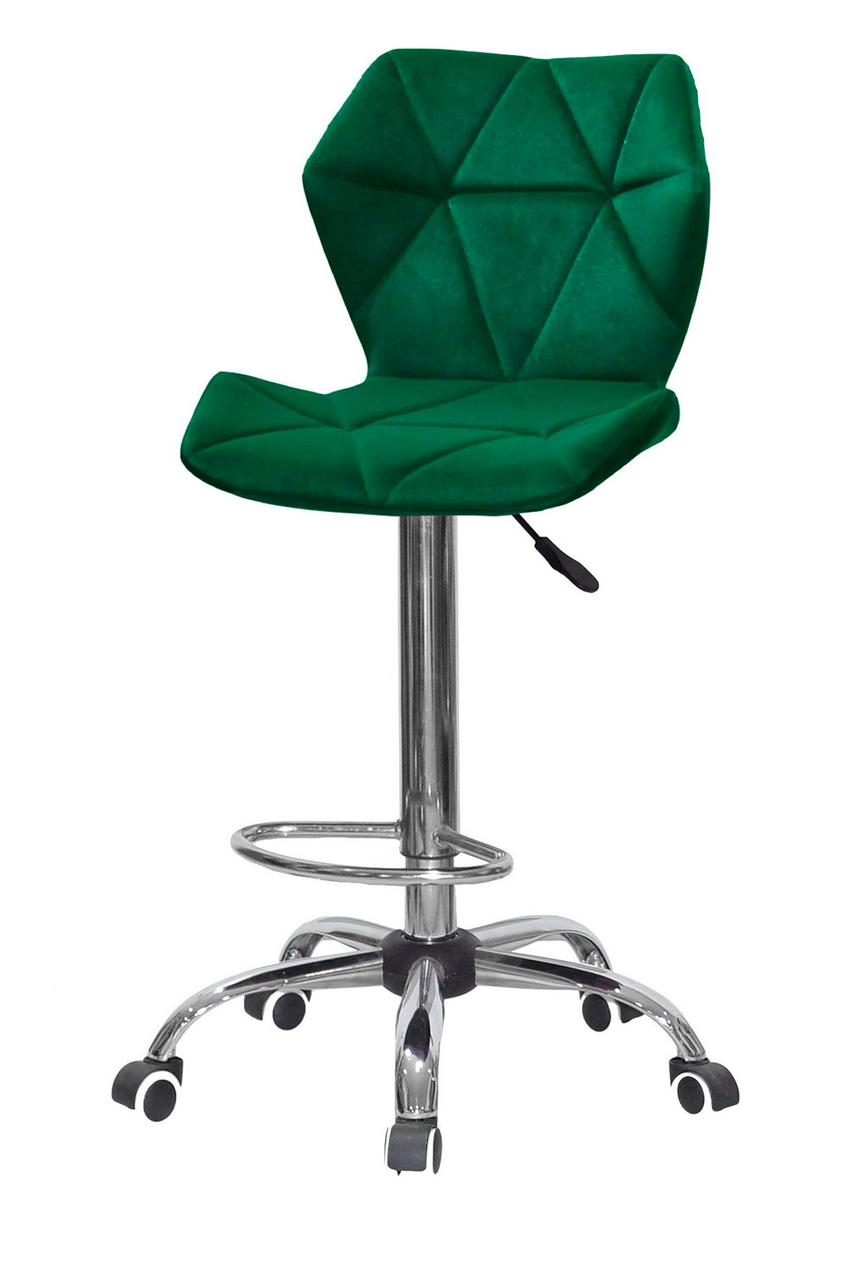 Высокий стул Torino Bar-CH-Office бархат зеленый B-1036 на хромированной крестовине с колесами - фото 1 - id-p1921891501