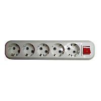 Колодка п'ятимісна із заземленням з кнопкою