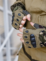 Тактические перчатки ЗСУ штурмовые (камуфляж),Защитные военные беспалые перчатки стрелковые