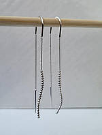 Серебряные серьги сережки протяжки цепочки Хвилі без камней серебро 925 пробы покрыто родием 911 1.60г