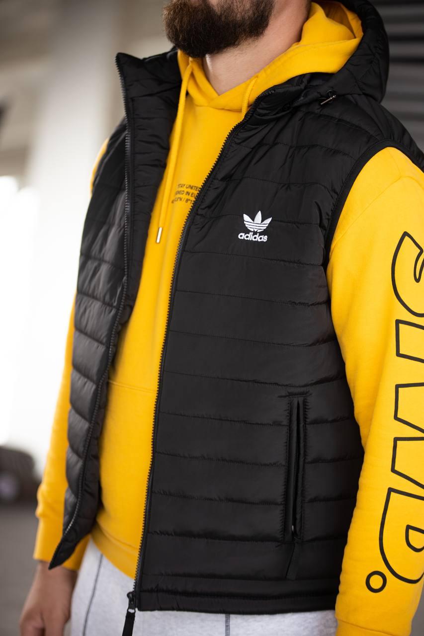 Чоловіча жилетка Adidas весняна з капюшоном чорна Безрукавка чоловіча Адідас