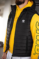 Мужская жилетка Adidas весенняя с капюшоном черная Безрукавка мужская Адидас