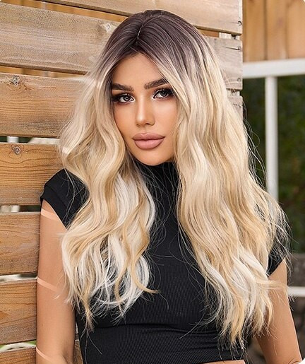 Перука довга хвиляста омбре блонд, фото 1