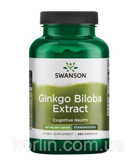 Екстракт Гінкго Білоба Ginkgo Biloba Extract 60 мг. 240 капсул Swanson США, фото 1