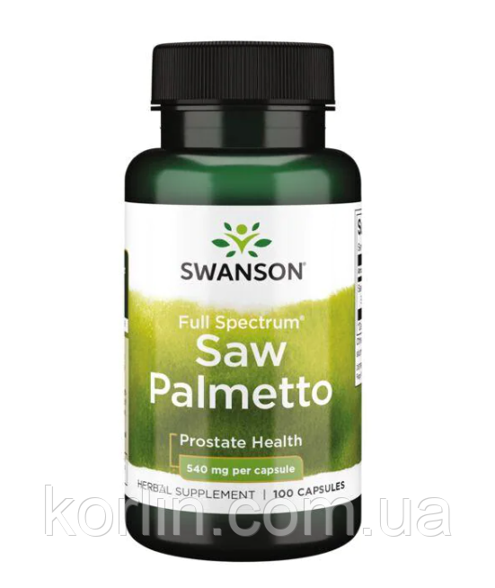 Зі Пальмето Saw Palmetto 540 мг. 100 капсул Здоров'я простати Swanson США, фото 1