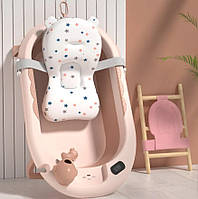 Дитяча ванночка для купання дитини складна з подушкою гіркою і термометром Ванна для новонароджених персикова