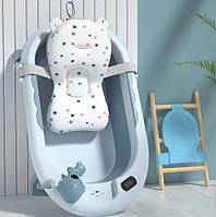 Ванночка для купання новонароджених дитяча складна з подушкою гіркою і термометром блакитна