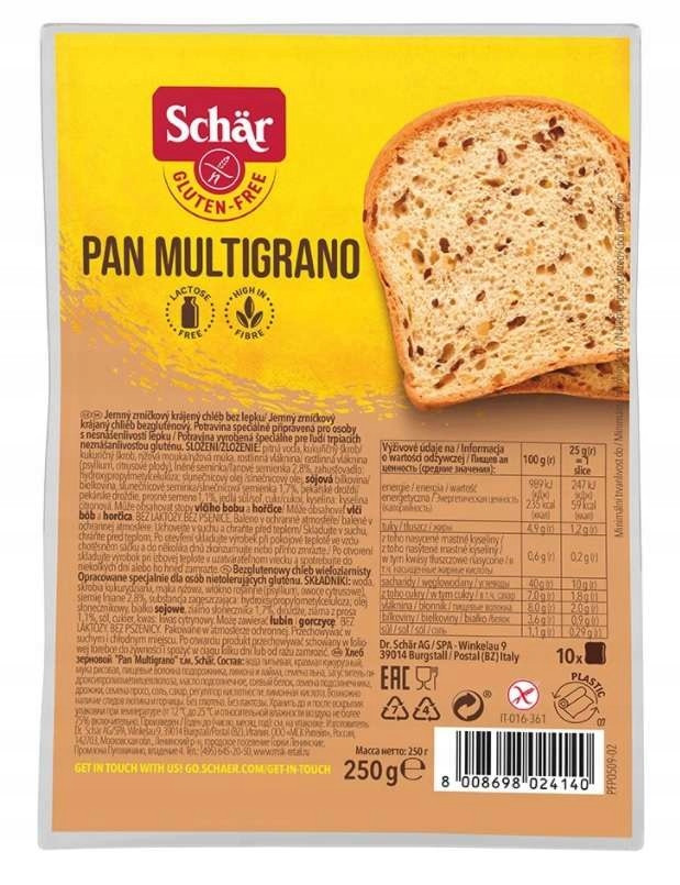 Хлеб без глютена Pan Multigrano (Пан Мультиграно) белый мультизерновой 250 г Dr. Schar (х8) - фото 1 - id-p1924554583