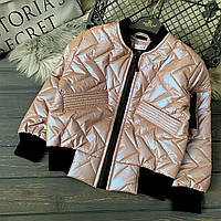 Стильная демисезонная куртка бомбер для девочки подростка модный плащевка фольга стеганая Лиловый
