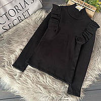 Детский стильный гольф Волан модный свитерок для девочки подростка школьная кофточка черный 146