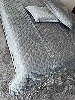 Велюрове стьобане покривало з двома наволочками 50/70 на велике ліжко 210х230