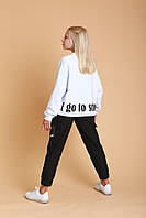 Стильный школьный белый свитшот модный светр "I GO TO SCHOOL" детский молодежный реглан кофта для девочки под