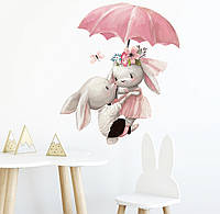 Наклейка декоративна вінілова на стіну на шафу на шпалери на меблях дитяча "Два зайця з парасолькою" 50*42 см