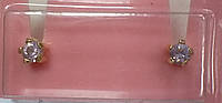 Гвоздики (серьги-иглы) для прокола ушей пистолетом Studex маленькие M106Y позолота со светло-розовым камнем в