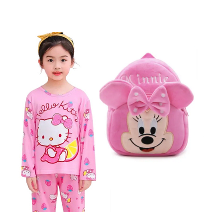 Набір рюкзак Мінні Маус і піжама Хеллоу Кітті Hello Kitty 21*20*6,5 плюшевий рожевий