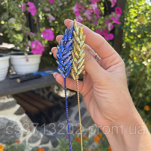 Купить Брошь "Колос" ручной работы, желто-синяя, двойная -1 шт., цена ...