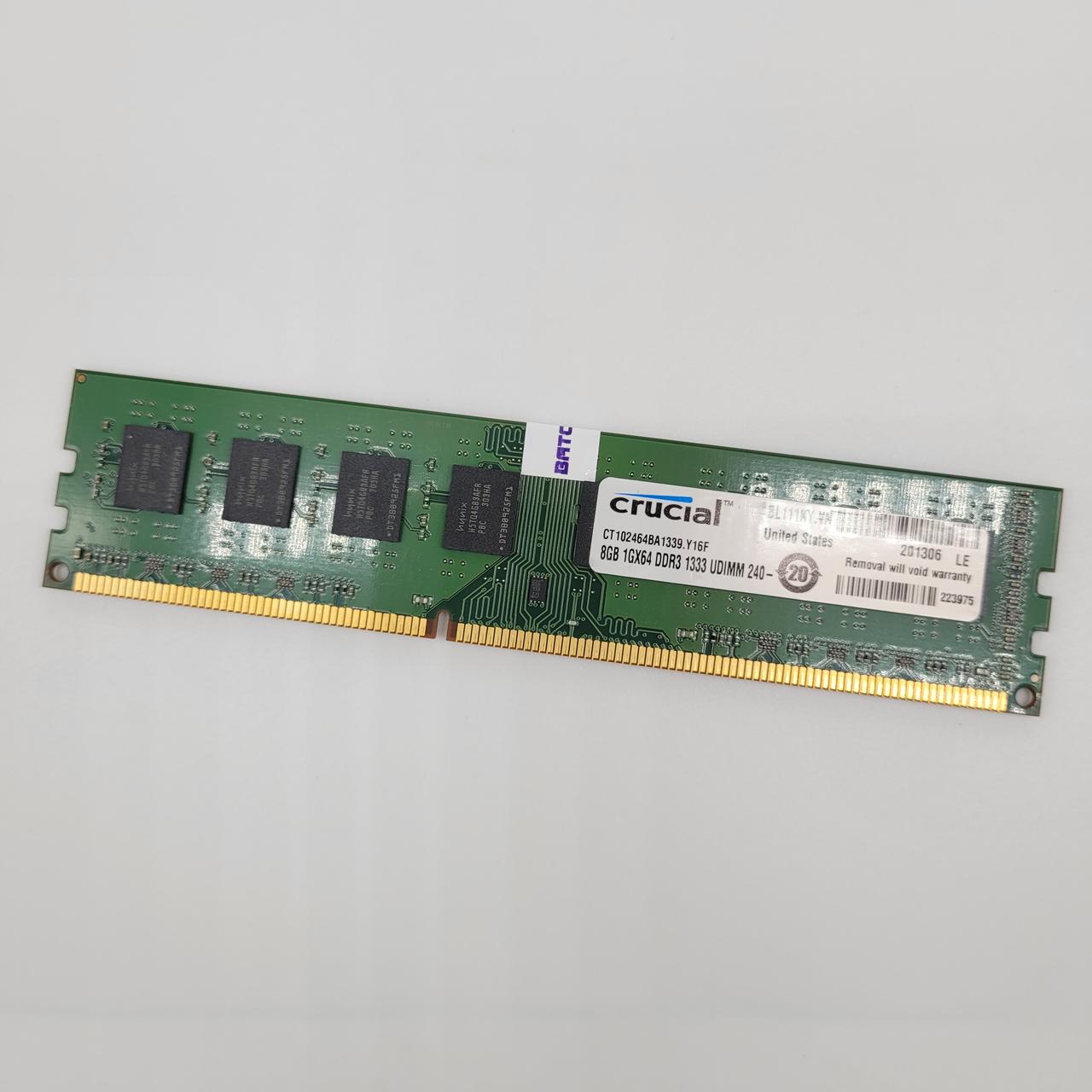 Оперативна пам'ять для комп'ютера Crucial DDR3 8Gb 1333MHz PC3-10600U 2R8 CL9 (CT102464BA1339.Y16F) Б/В