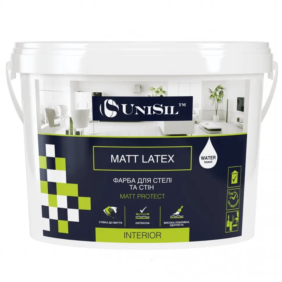 Фарба для стелі та стін Unisil matt latex, Unisil, 14 кг (1391436030)