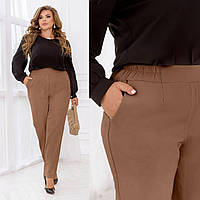 Деловые женские брюки капучино с высокой посадкой большого размера