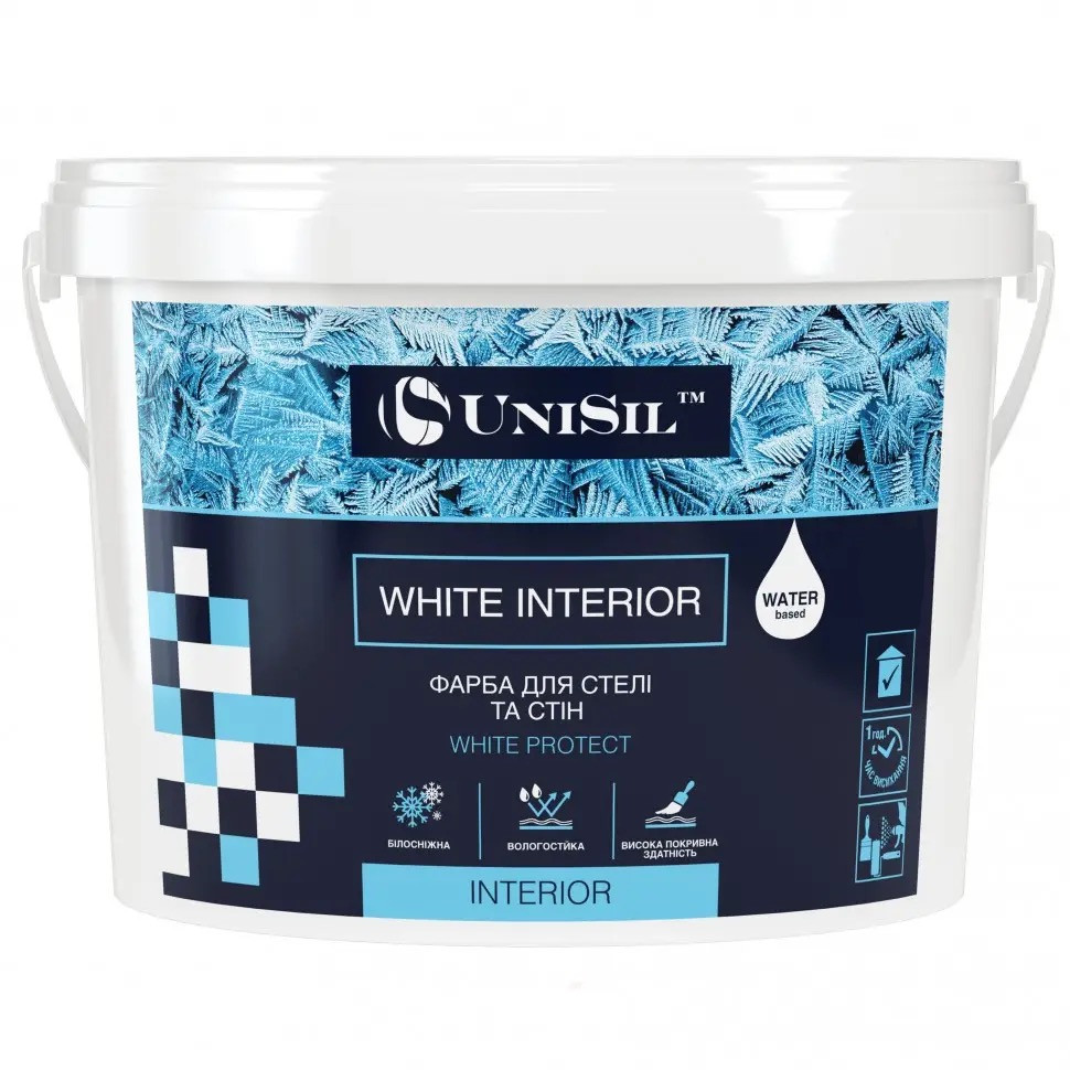 Акрилова фарба для стін і стель Unisil White Interior 14 кг (1391436033)