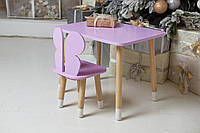 Столик прямокутний і стільчик дитячий метелик, фіолетовий, дерево. (288552)