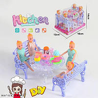 Мебель для кухни DIY куклы, стол, скамьи, посуда A8-685