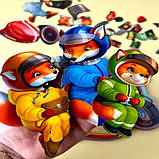 Пазл вкладиш дерев`яний Лисенята на мотоциклі 39 дет Ань-янь 31*24 см (ПСД211), фото 2