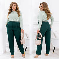 Деловые женские брюки зеленые с высокой посадкой большого размера