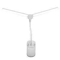 Настільна USB LED лампа гнучка, подвійна з акумулятором та прищіпкою біла