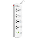 Мережевий зарядний пристрій подовжувач Ldnio SC4408EU 4 USB 4 розетки білий, фото 2