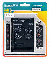 Адаптер Grand-X для подключения HDD 2.5" в отсек привода ноутбука SATA/SATA3 Slim 9.5мм (HDC-24)