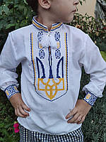 Вышиванка для мальчика на домотканом полотне "Тризуб" 110-146 рост
